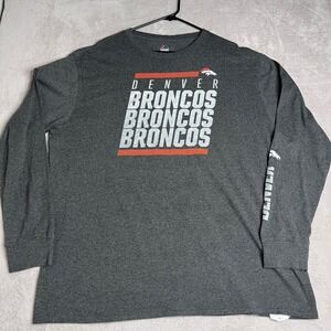 Majestic Denver Broncos Long Sleeve T Shirt Men's 2XL NFL Football Gray